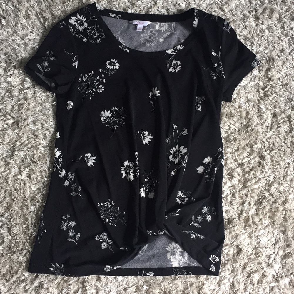Black floral blouse